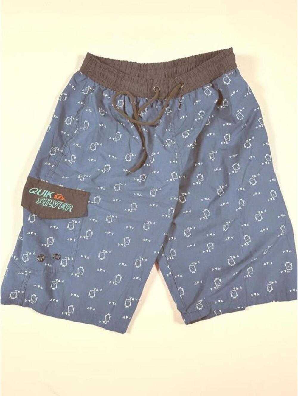 Quiksilver Blue Patterned Swim Trunks w/ Elastic Waistband L